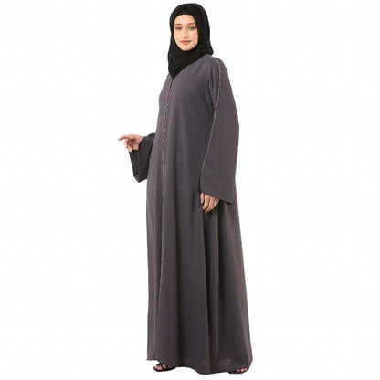 Front open premium CEY fabric abaya - Dark Grey
