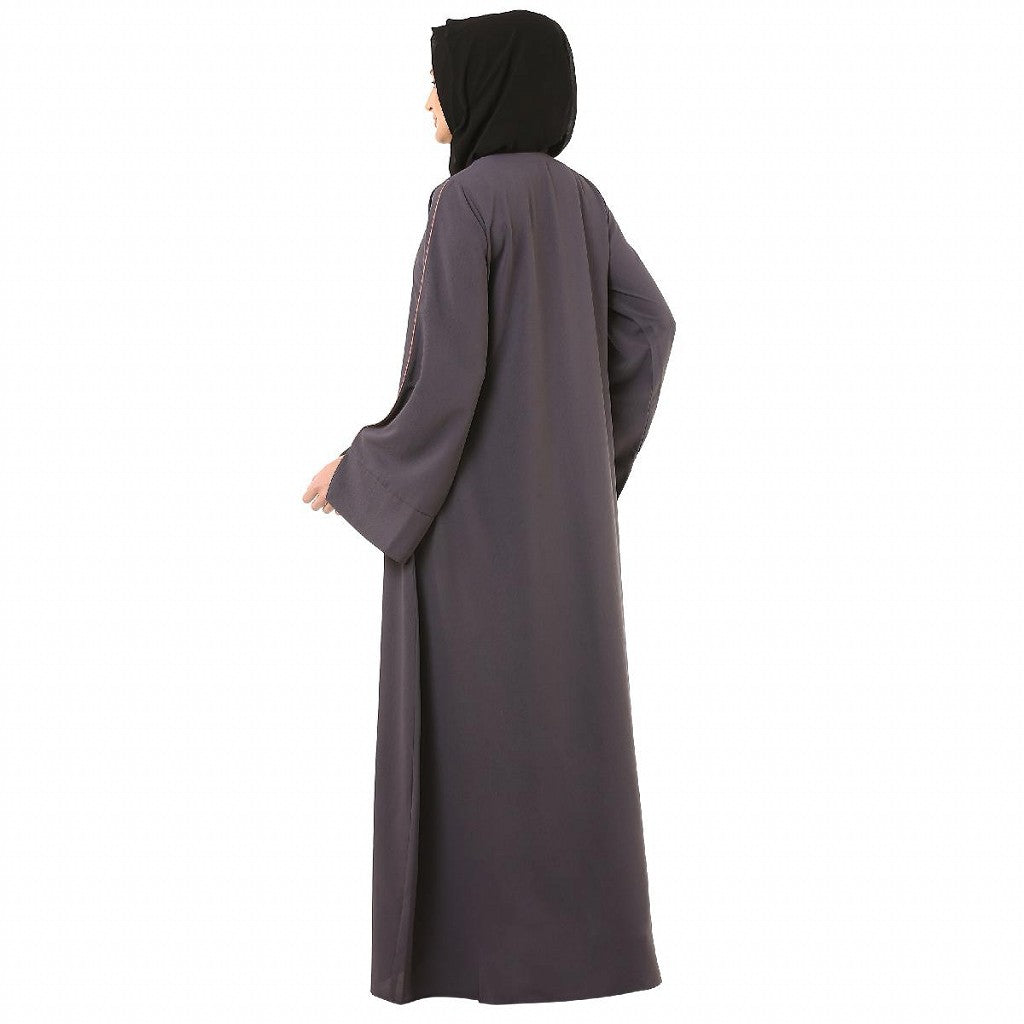 Front open premium CEY fabric abaya - Dark Grey