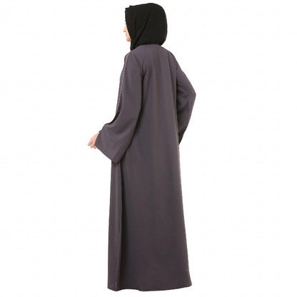 Front open premium CEY fabric abaya - Dark Grey
