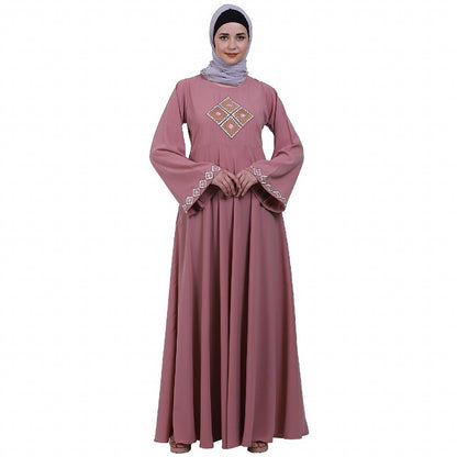Emirates Umbrella abaya with embroidery work-Baby Pink