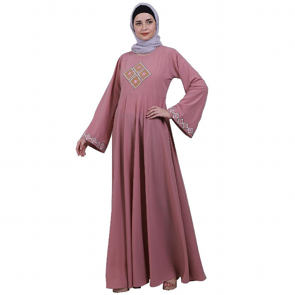 Emirates Umbrella abaya with embroidery work-Baby Pink