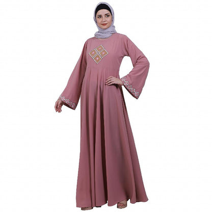 Emirates Umbrella abaya with embroidery work-Baby Pink