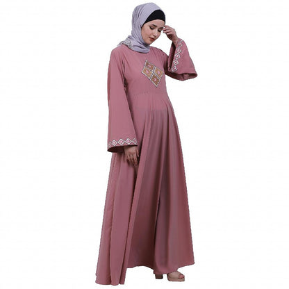 Emirates Umbrella abaya with embroidery work-Baby Pink