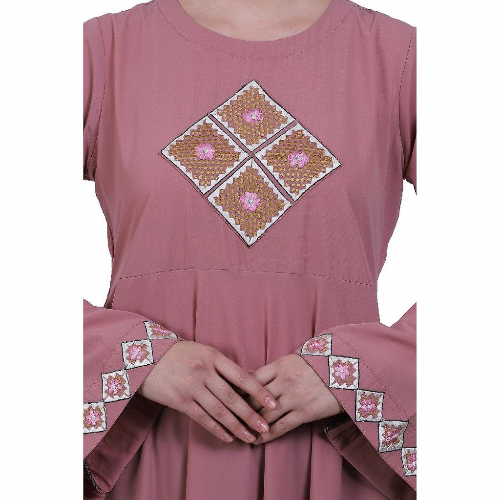 Emirates Umbrella abaya with embroidery work-Baby Pink