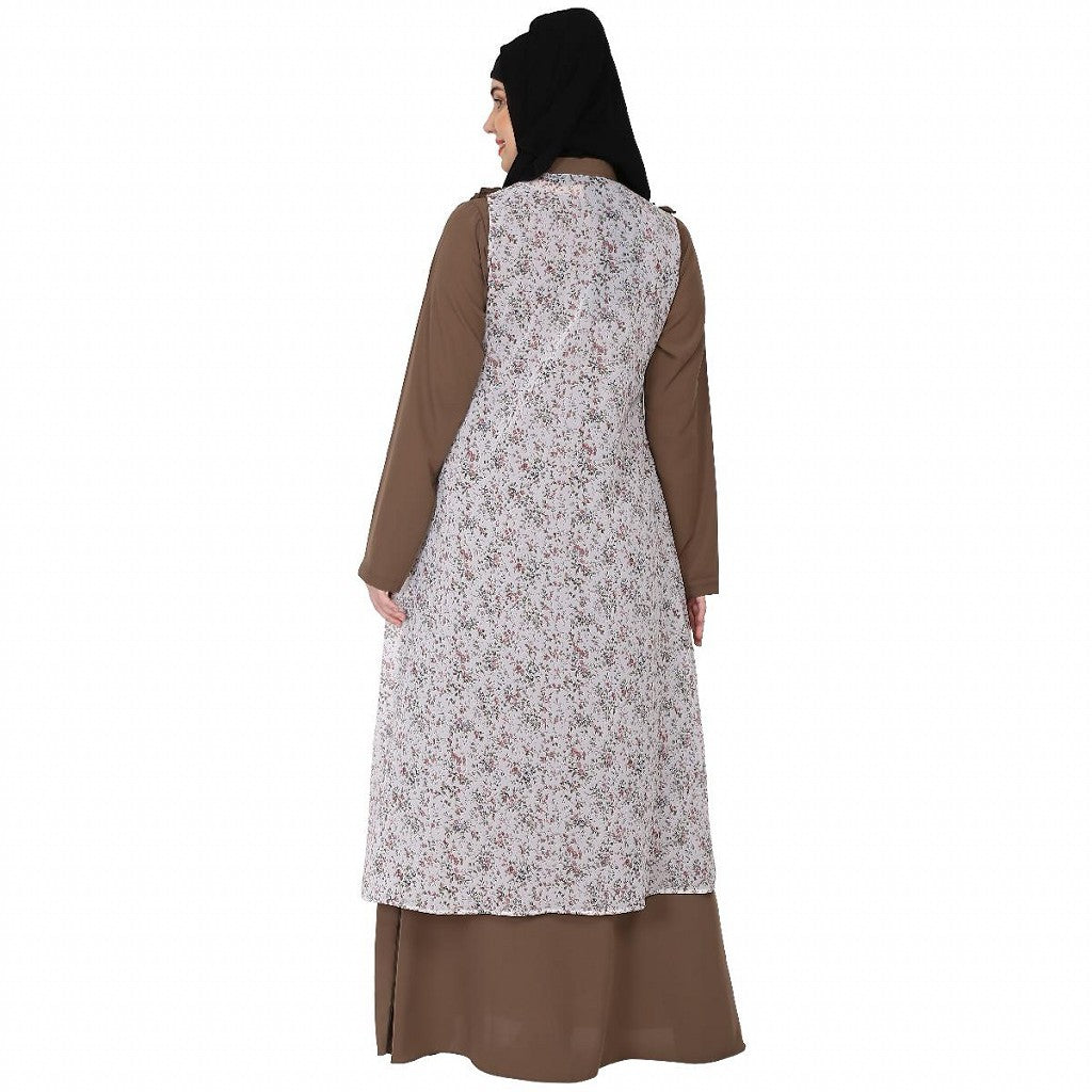 Designer Printed Shrug with Beige Inner abaya