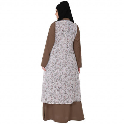 Designer Printed Shrug with Beige Inner abaya