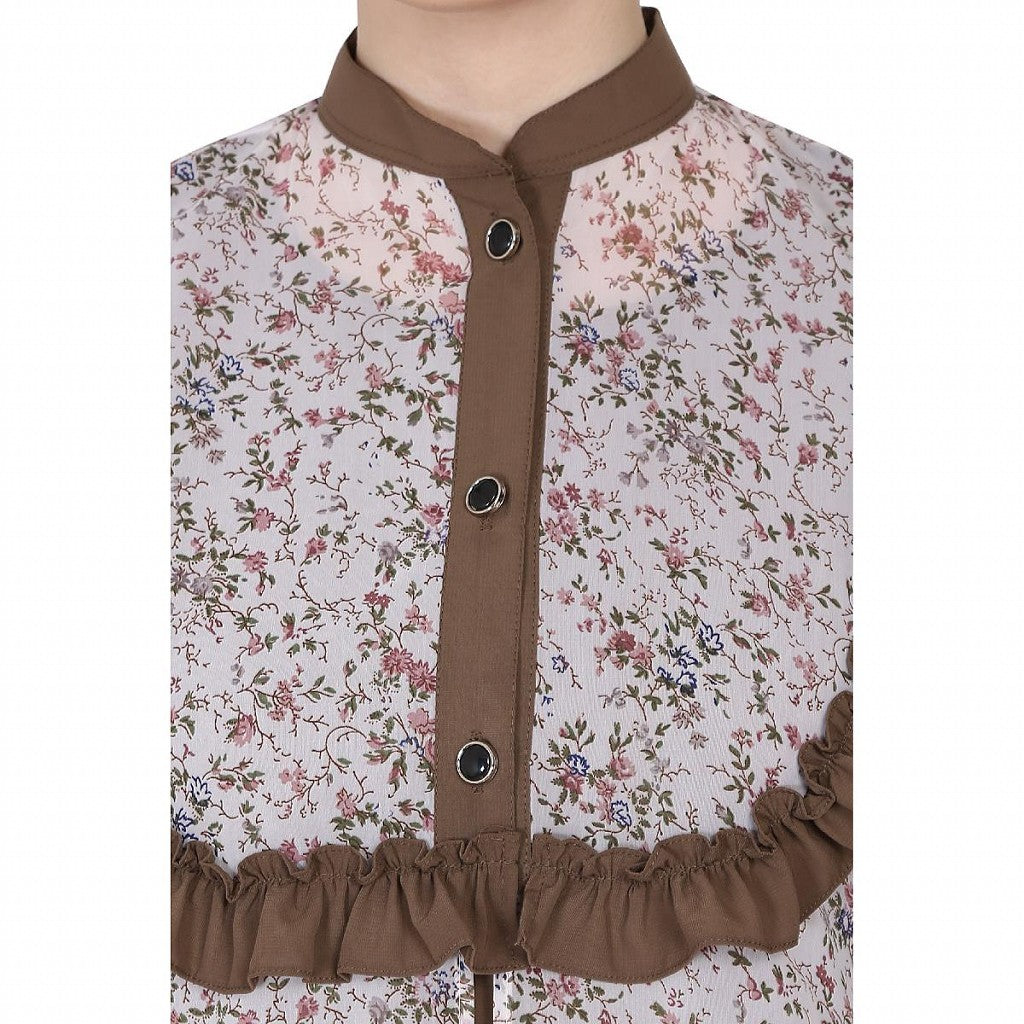 Designer Printed Shrug with Beige Inner abaya