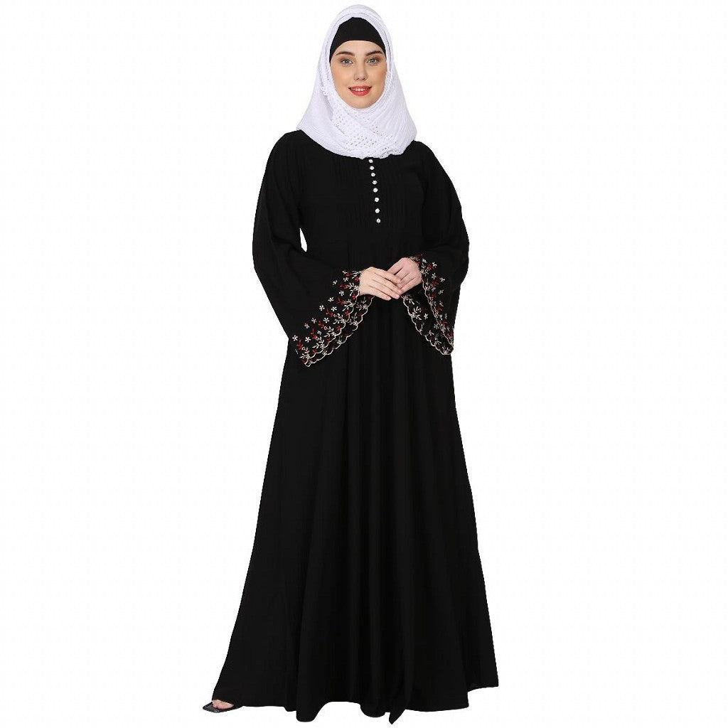 Fashionable Umbrella abaya with embroidery work - Black