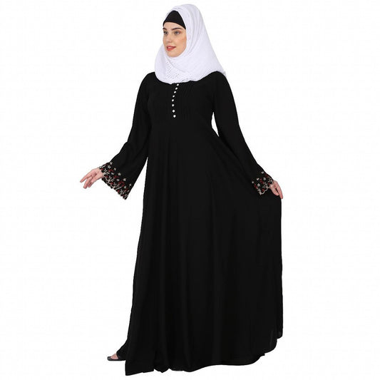 Fashionable Umbrella abaya with embroidery work - Black