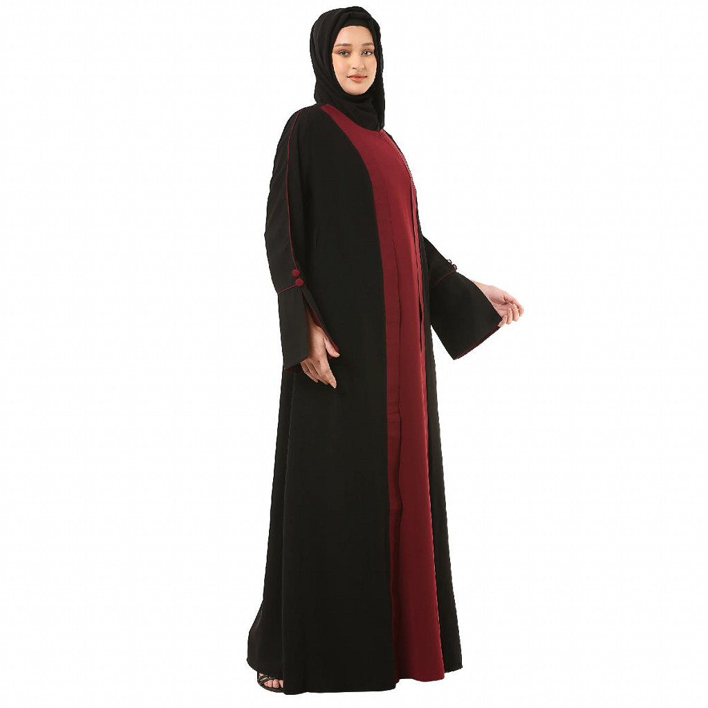 Dual colored layered abaya- Black-Maroon