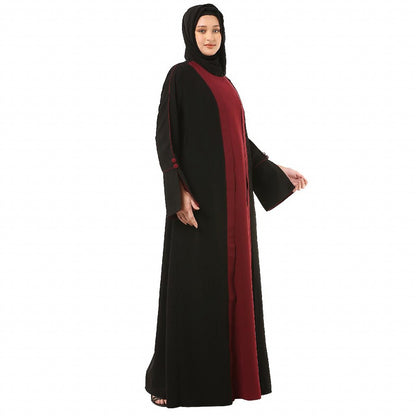 Dual colored layered abaya- Black-Maroon