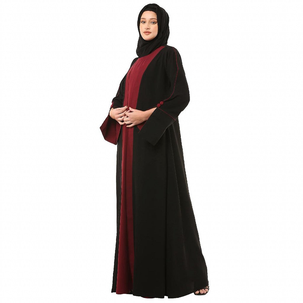 Dual colored layered abaya- Black-Maroon