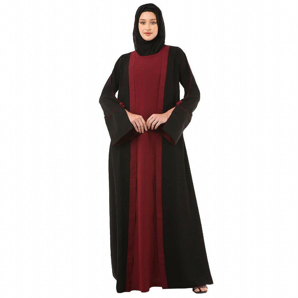 Dual colored layered abaya- Black-Maroon