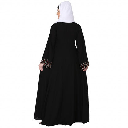 Fashionable Umbrella abaya with embroidery work - Black