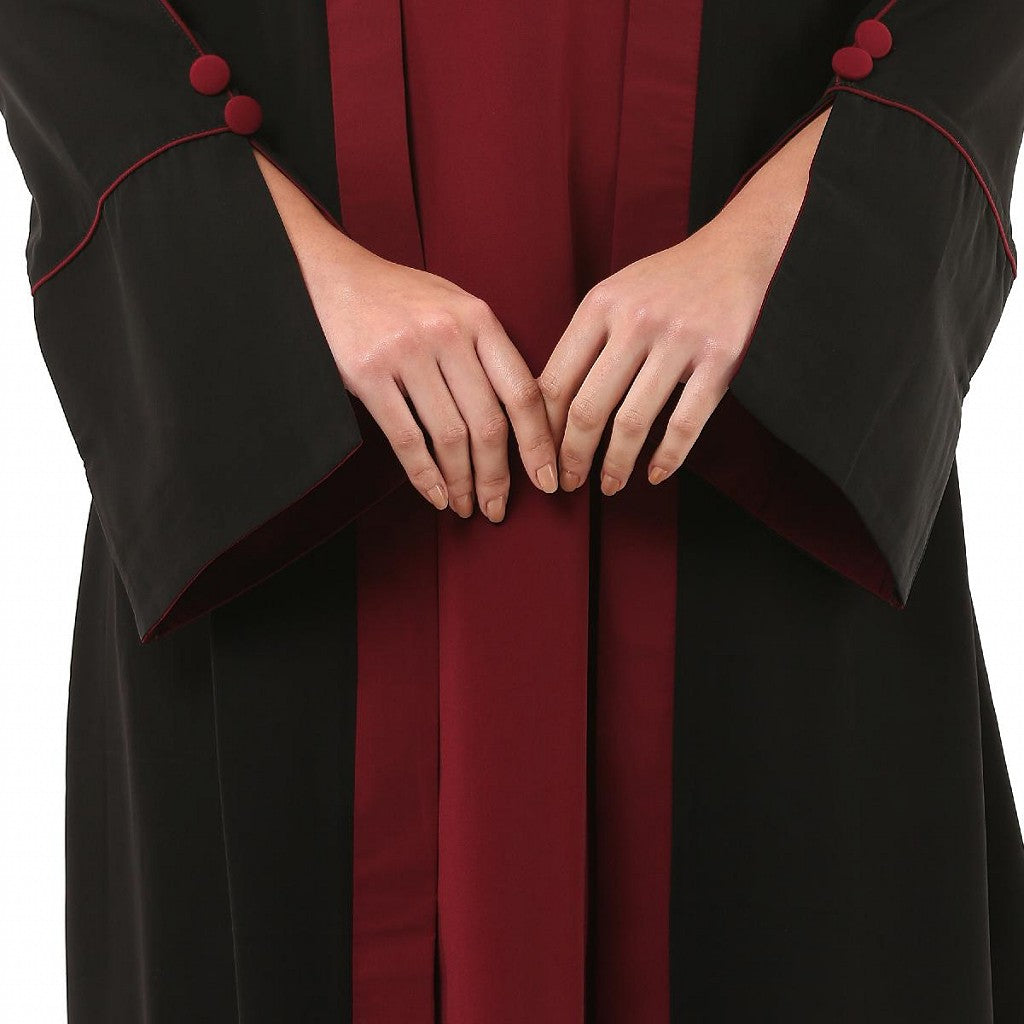 Dual colored layered abaya- Black-Maroon