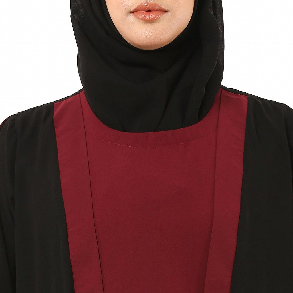 Dual colored layered abaya- Black-Maroon