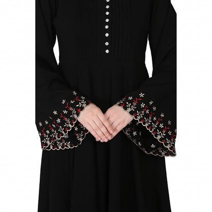 Fashionable Umbrella abaya with embroidery work - Black