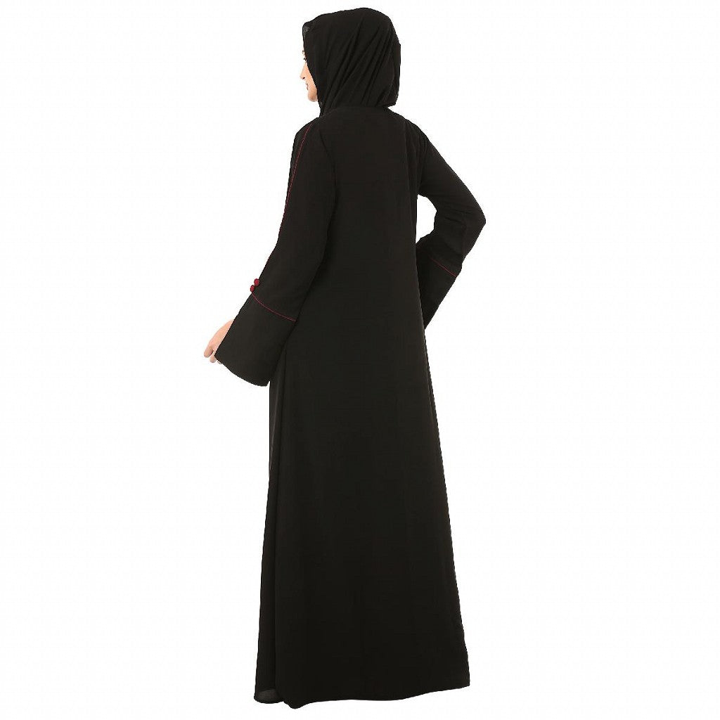 Dual colored layered abaya- Black-Maroon