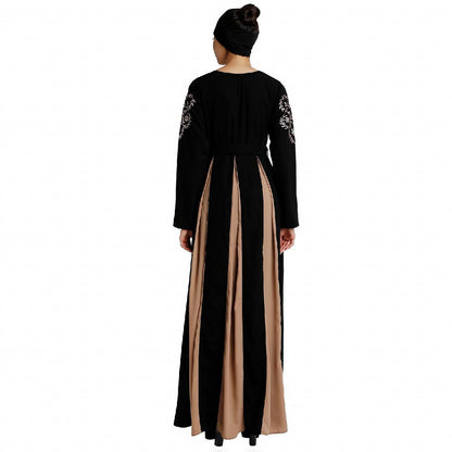 Umbrella abaya with embroidery work - Black-Khaki