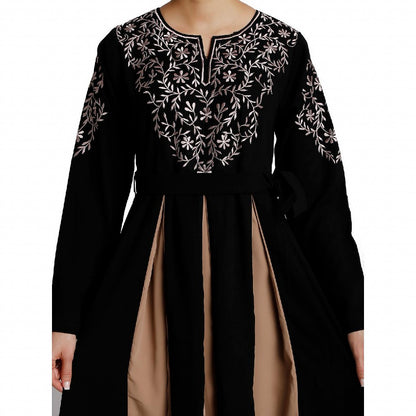 Umbrella abaya with embroidery work - Black-Khaki