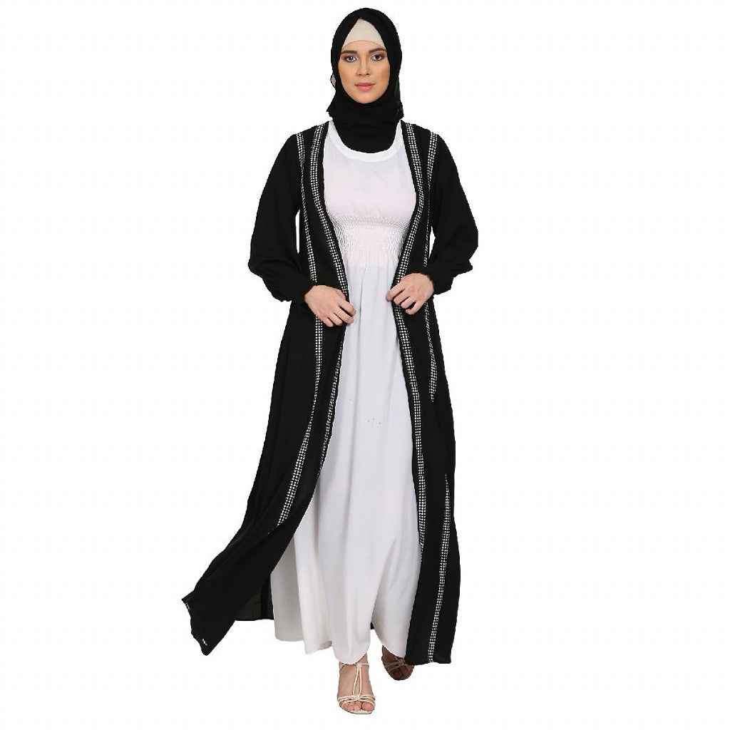 Designer Shrug abaya combo- Black-White