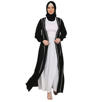 Designer Shrug abaya combo- Black-White