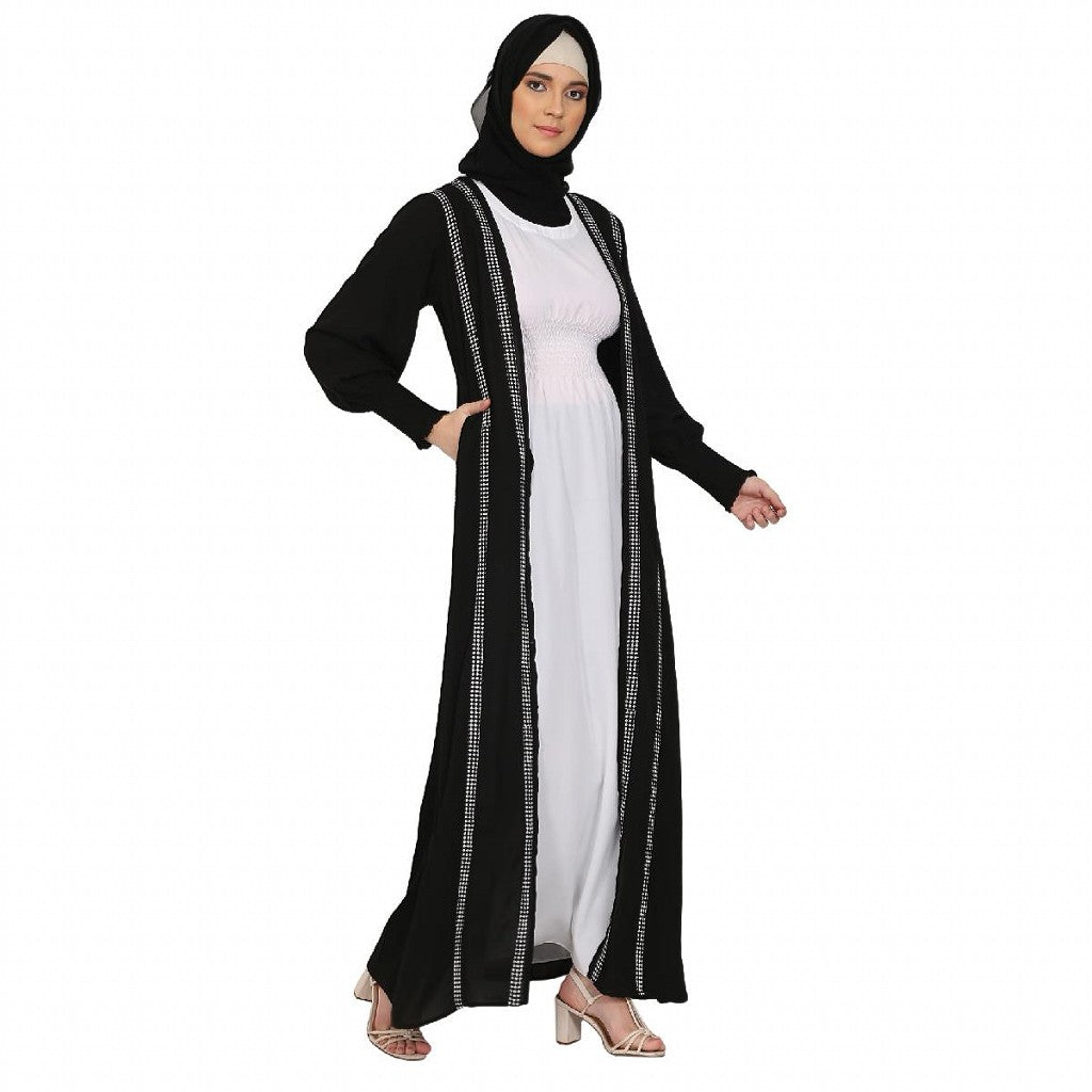 Designer Shrug abaya combo- Black-White