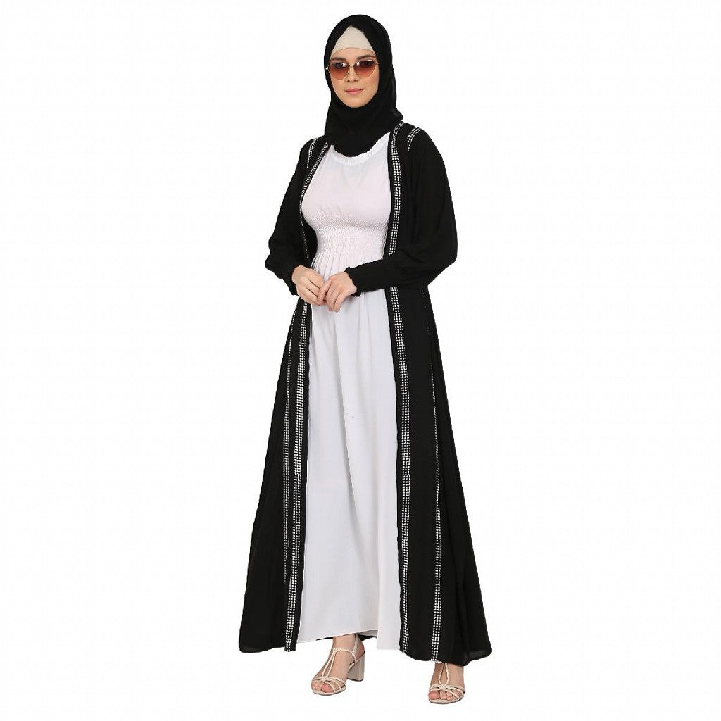 Designer Shrug abaya combo- Black-White
