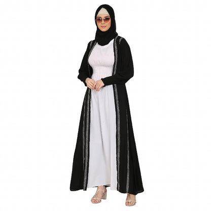 Designer Shrug abaya combo- Black-White