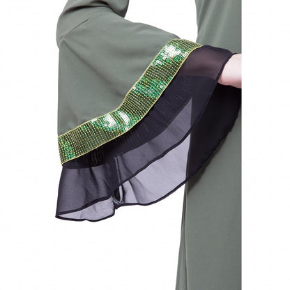 A-line abaya with Black sequins work- Jade Green
