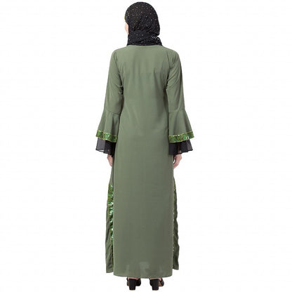 A-line abaya with Black sequins work- Jade Green