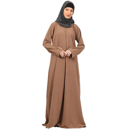 Box pleated abaya in CEY fabric-Beige