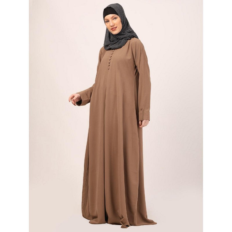 Box pleated abaya in CEY fabric-Beige