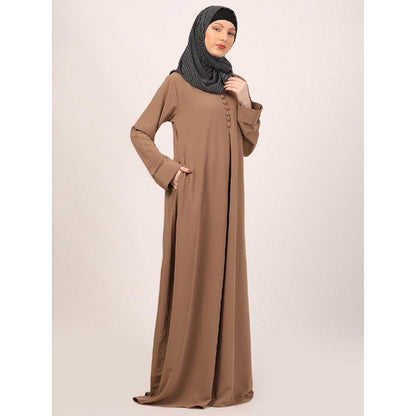 Box pleated abaya in CEY fabric-Beige