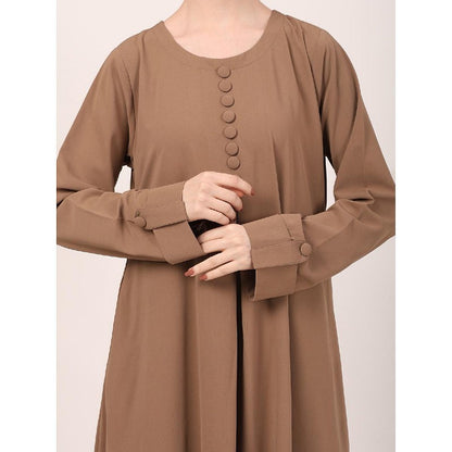 Box pleated abaya in CEY fabric-Beige