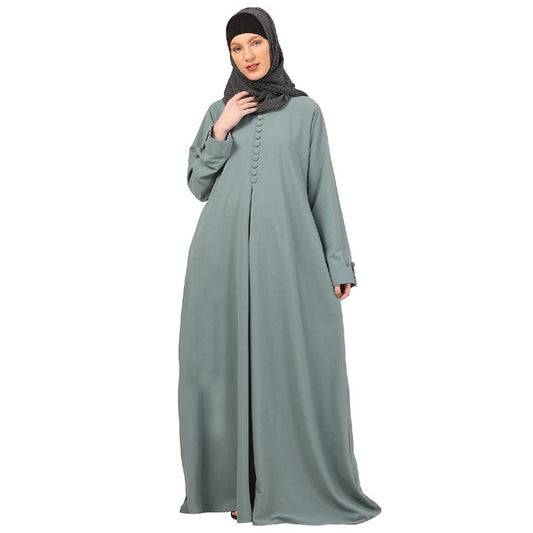Box pleated abaya in CEY fabric-Sky Blue
