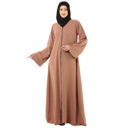 Front open abaya in premium CEY fabric- Beige