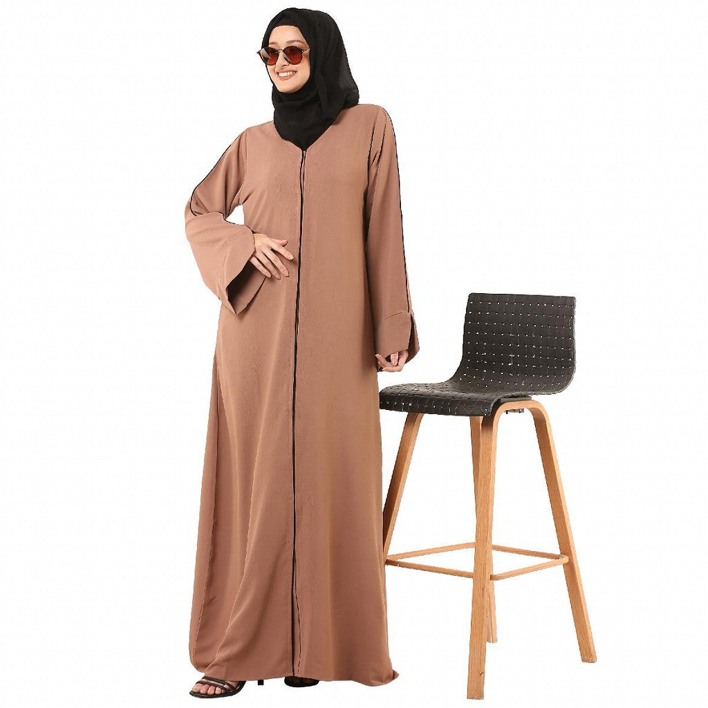 Front open abaya in premium CEY fabric- Beige