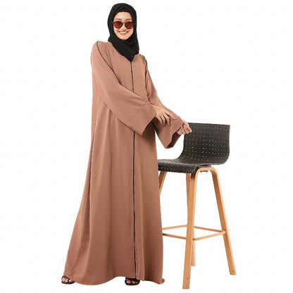 Front open abaya in premium CEY fabric- Beige