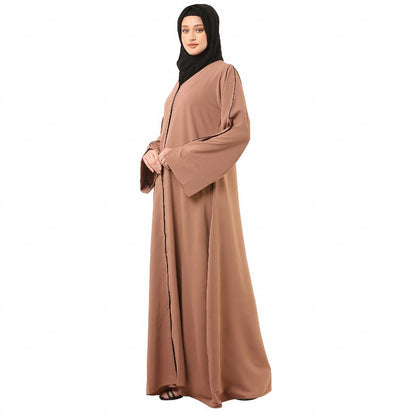 Front open abaya in premium CEY fabric- Beige