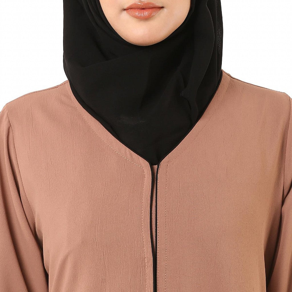 Front open abaya in premium CEY fabric- Beige