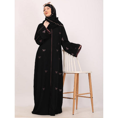 Premium CEY fabric abaya with embroidery work-Black