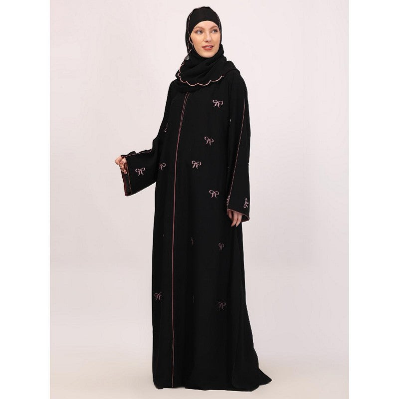 Premium CEY fabric abaya with embroidery work-Black