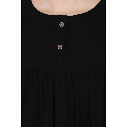 Casual cuff sleeves pleated abaya- Black