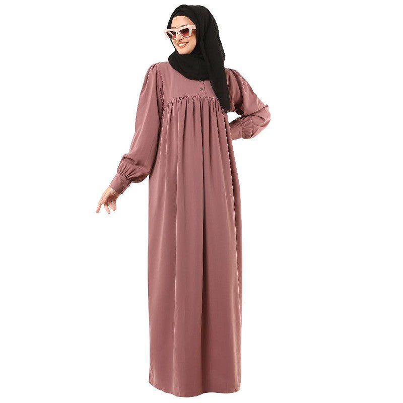 Casual cuff sleeves pleated abaya- Puce Pink