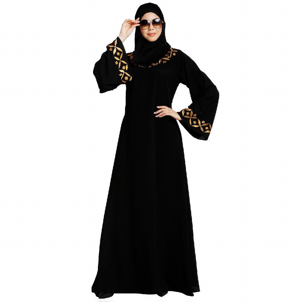 Classic abaya with embroidery work- Black