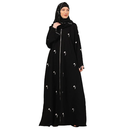 Classic embroidery work abaya-Black