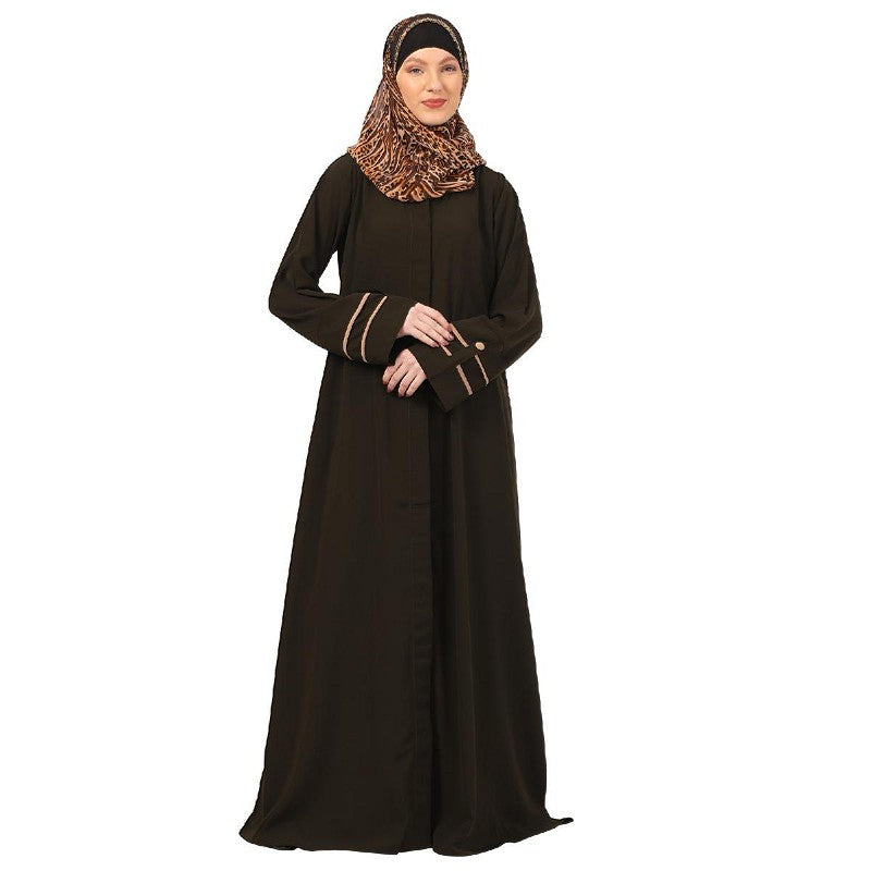 Daily wear front open abaya-Olive