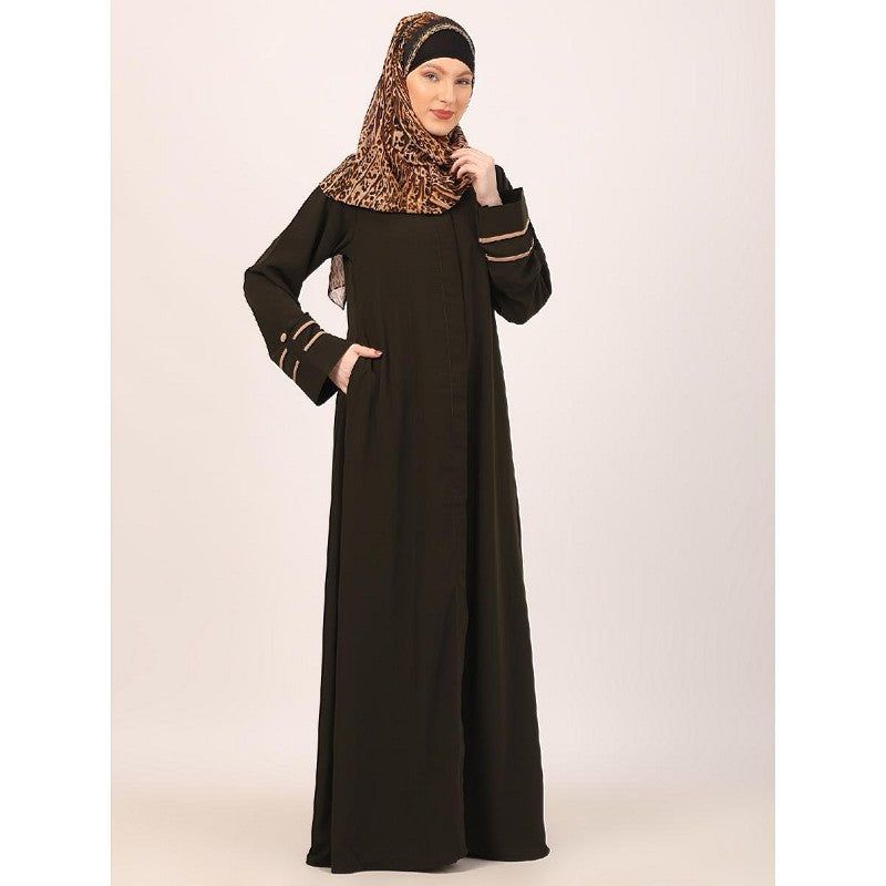 Daily wear front open abaya-Olive