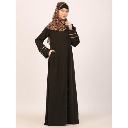 Daily wear front open abaya-Olive